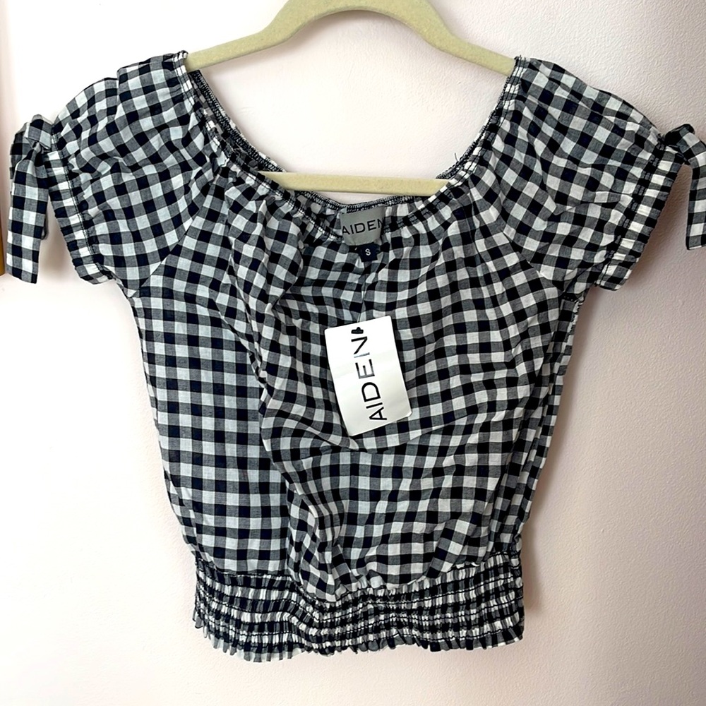 AIDEN - Gingham top with elastic waist band | NWT- Size S